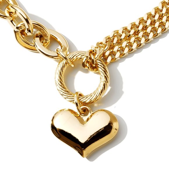 18K Yellow Gold Plated Heart Charm Bracelet - 8" - Picture 2 of 2
